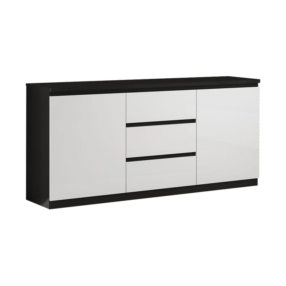 Buffet enfilade DEYTON laqué noir et blanc brillant 165 cm avec 2 portes et 3 tiroirs