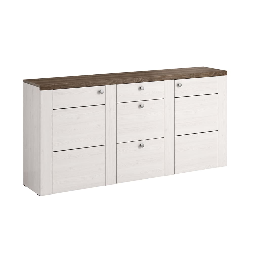 Buffet enfilade AMAURY bois blanchi et chêne 176 cm avec 2 portes et 3 tiroirs