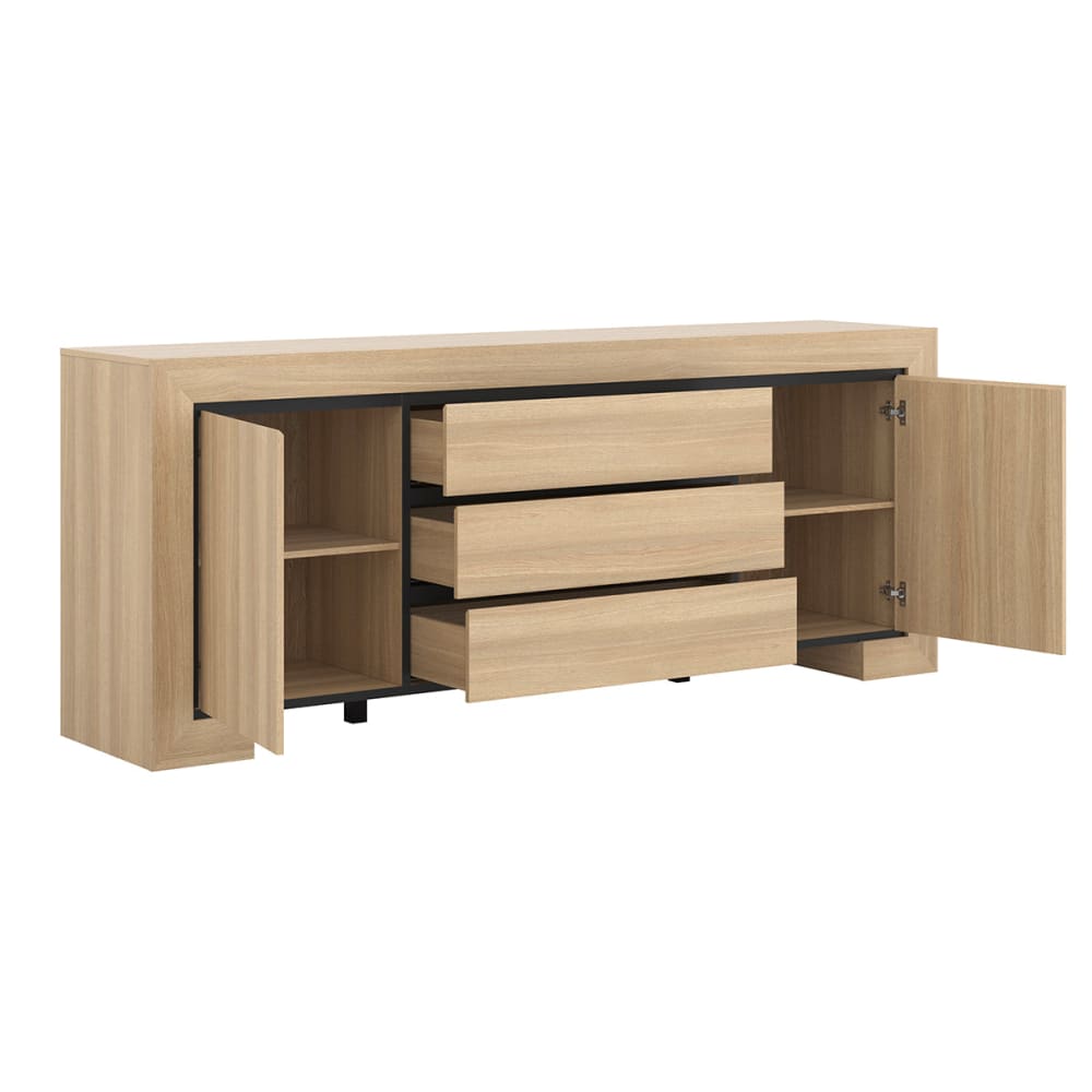 Buffet LUCIUS tiroirs et portes ouverts