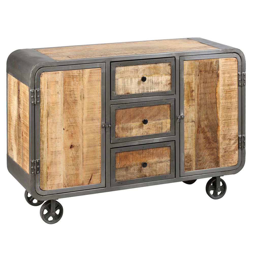 Buffet bahut industriel EDWIN en palissandre massif et acier 130 cm