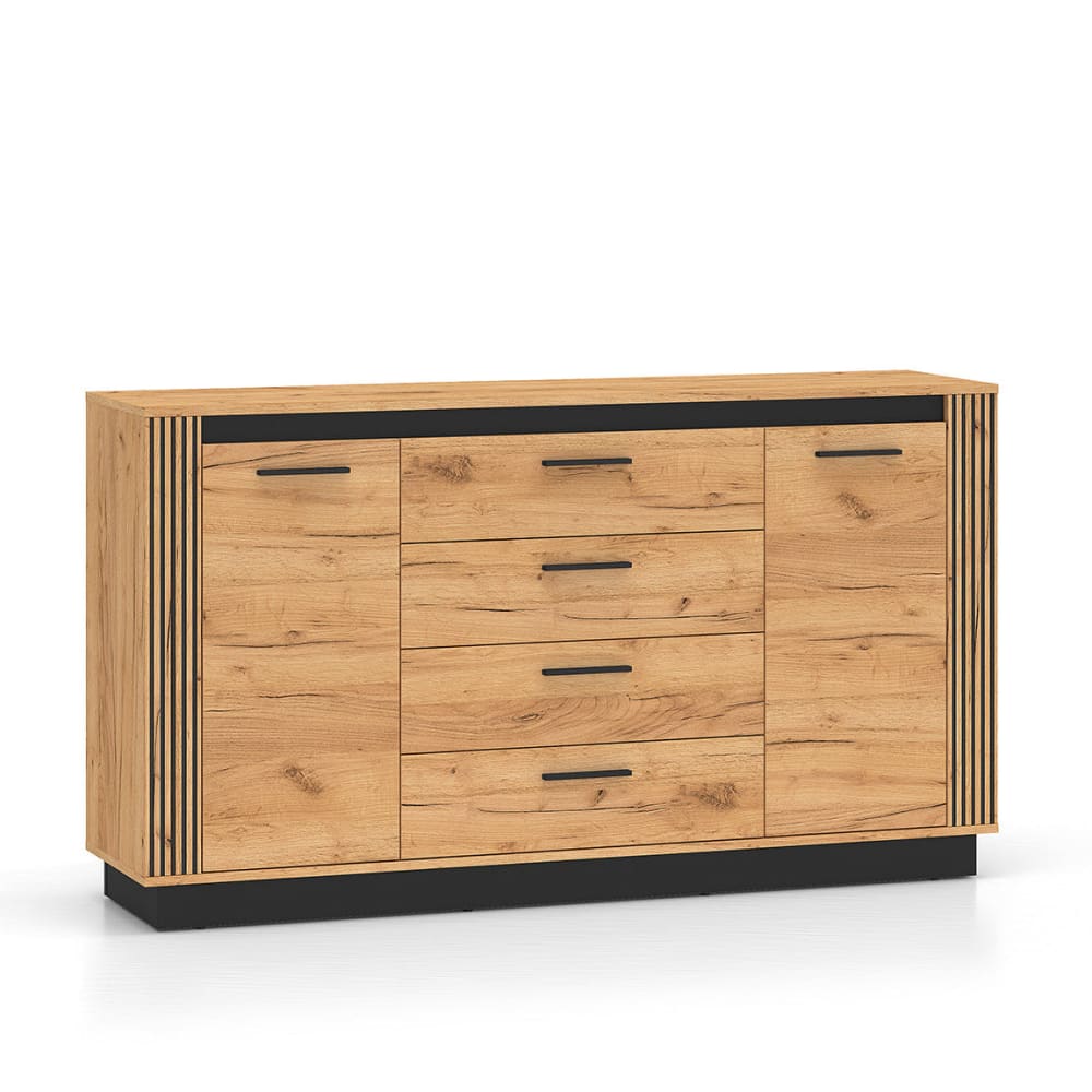 Buffet bahut SOLAL effet chêne doré et noir 160 cm