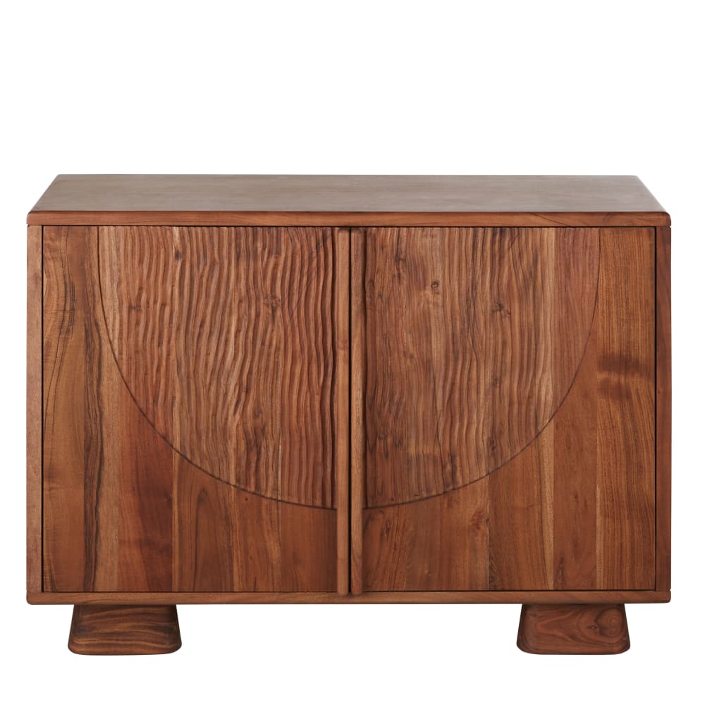 Buffet ALYA en acacia massif à portes gravées 110 cm