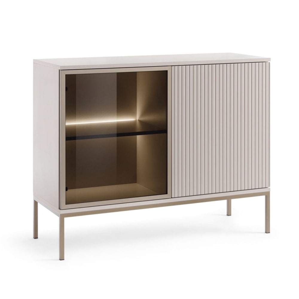 Petit buffet vitrine TOSENA grège 104 cm avec éclairage LED