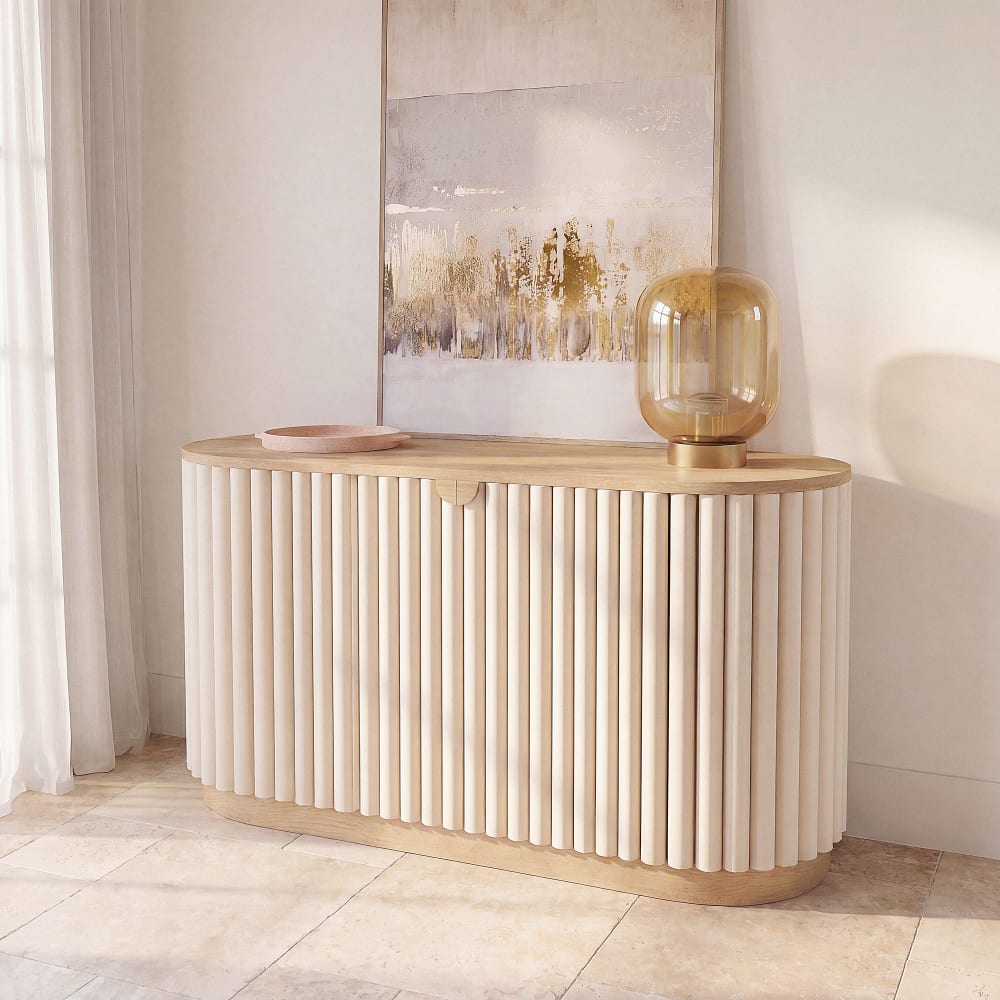 Buffet CALDERA blanc mat 140 cm à structure en rondins