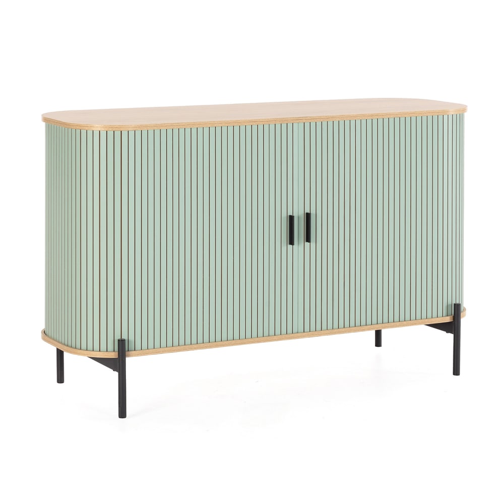 Petit buffet MONACO bleu et chêne 120 cm à portes coulissantes