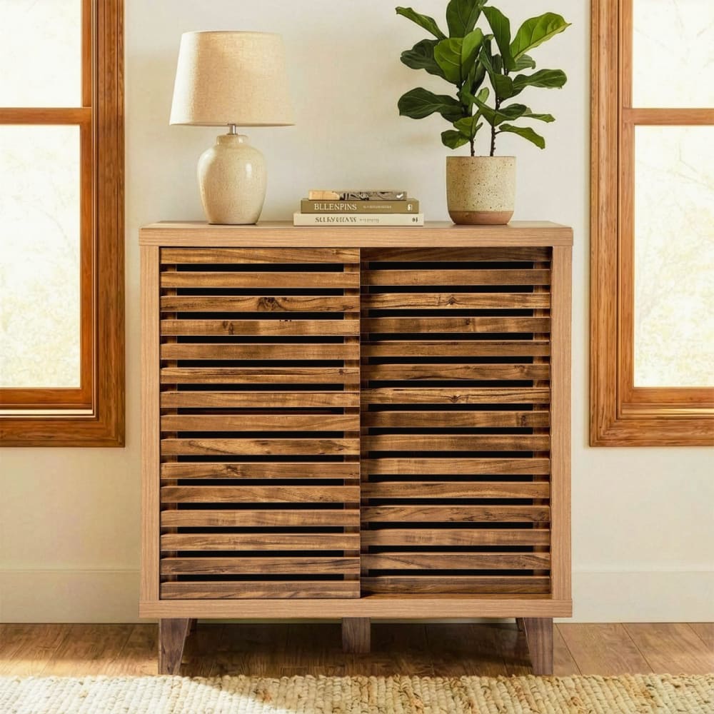 Buffet LIAM porte coulissante ouverte sur le rangement