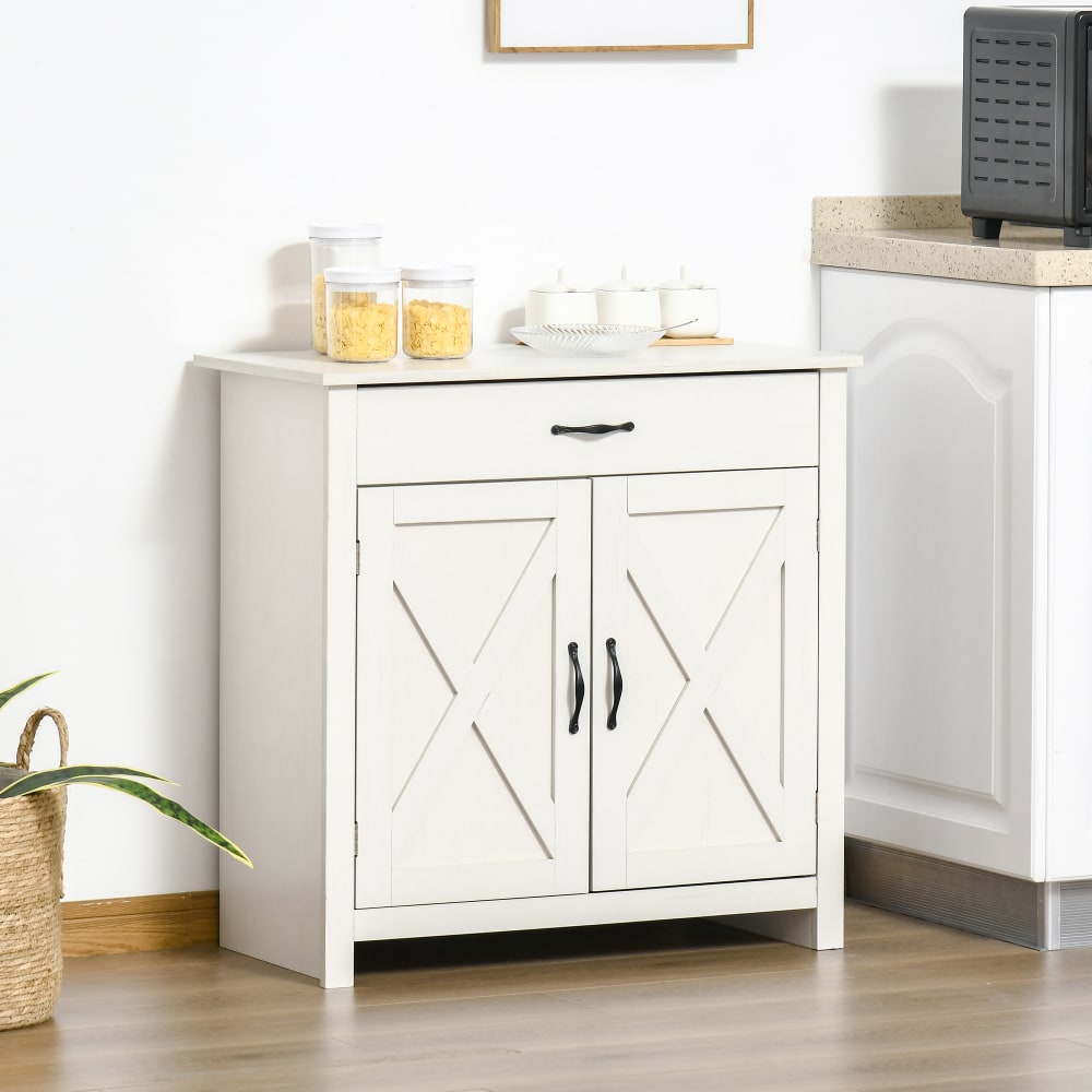 Détail des portes à motif croix du buffet HOMCOM