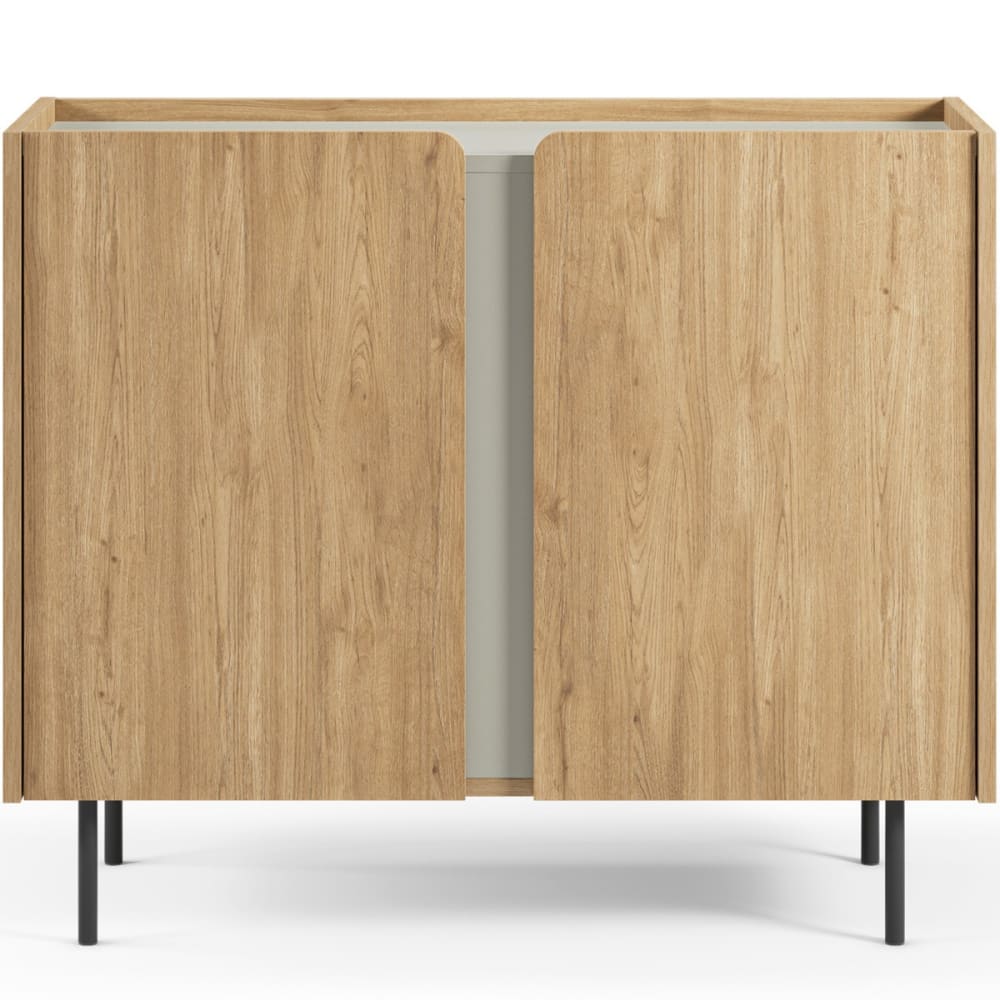 Buffet INGO 2 portes décor chêne clair et vert 100 cm