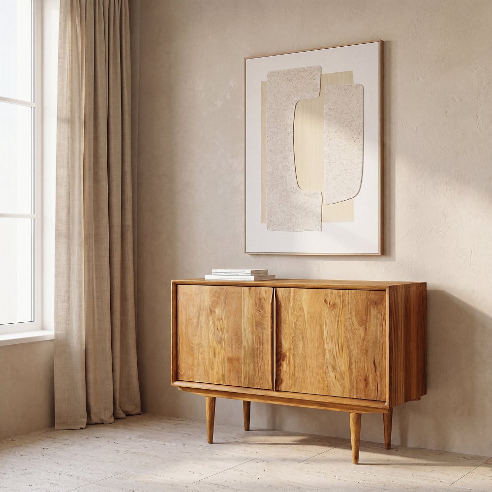 Buffet JANEIRO en manguier massif 120 cm avec 2 portes et pieds compas