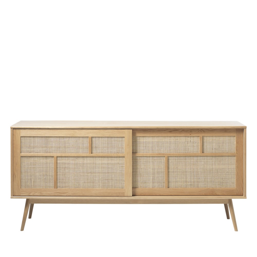 Buffet enfilade KIYO en bois clair et cannage de rotin 180 cm