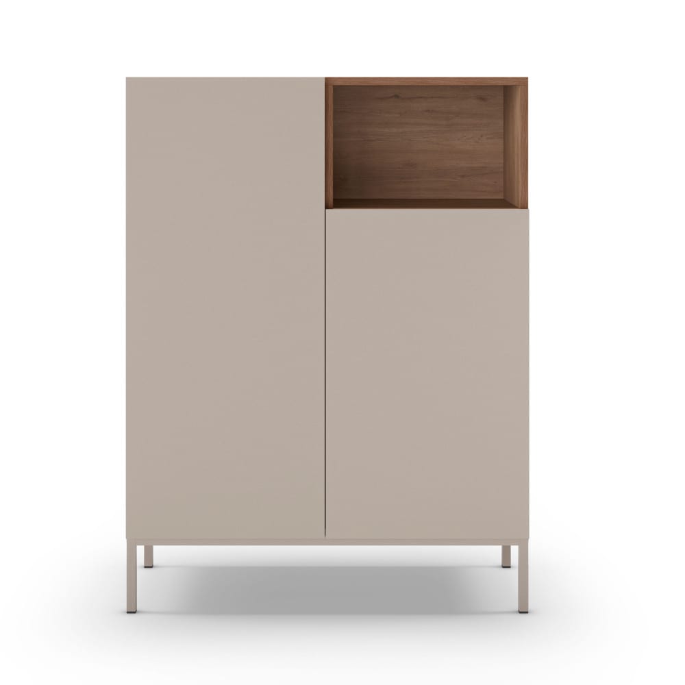 Buffet haut QUENOR beige 120 cm avec 2 portes et niche ouverte