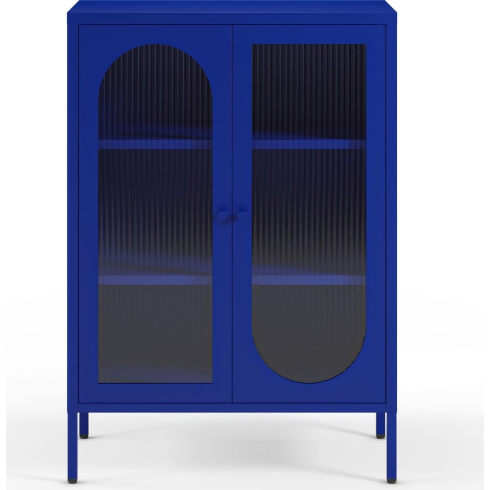Buffet YSIA en métal bleu électrique et verre texturé 70 cm