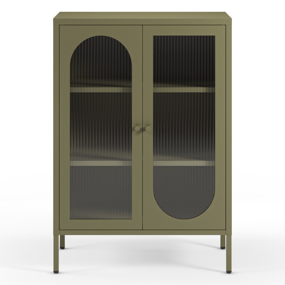 Buffet YSIA en métal vert kaki et verre texturé 70 cm à 2 portes