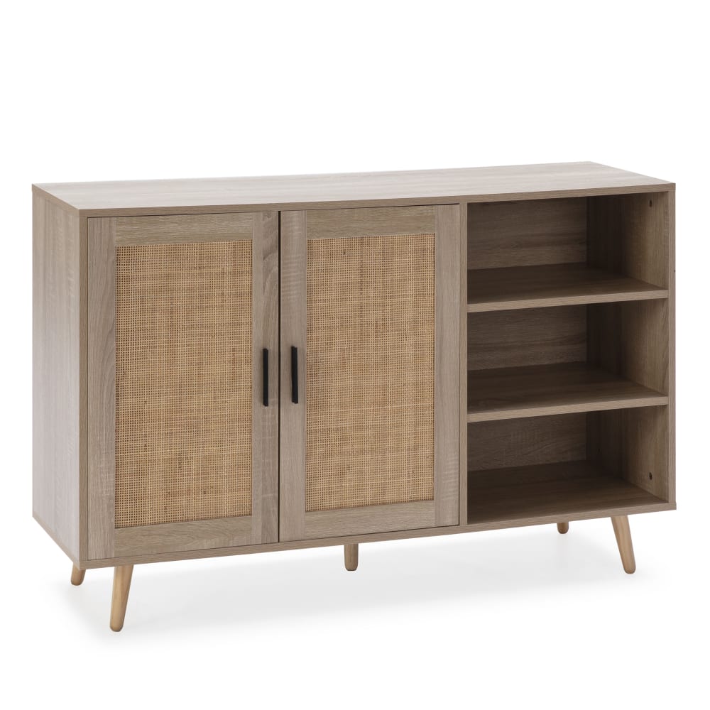 Buffet DALIA 2 portes en rotin naturel et 3 niches 120 cm
