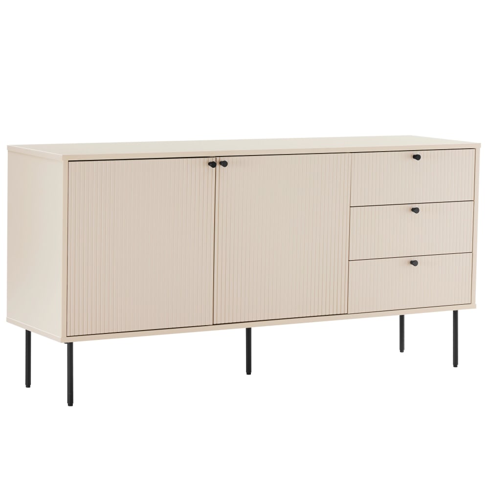 Buffet bas 2 portes et 3 tiroirs mélaminé beige 150 cm - ROMEO