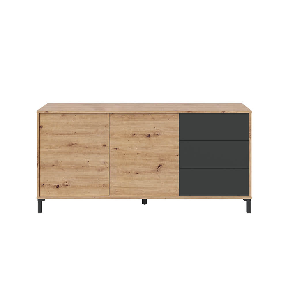 Buffet enfilade URBAN PLUS effet chêne et gris 154 cm avec 2 portes et 3 tiroirs