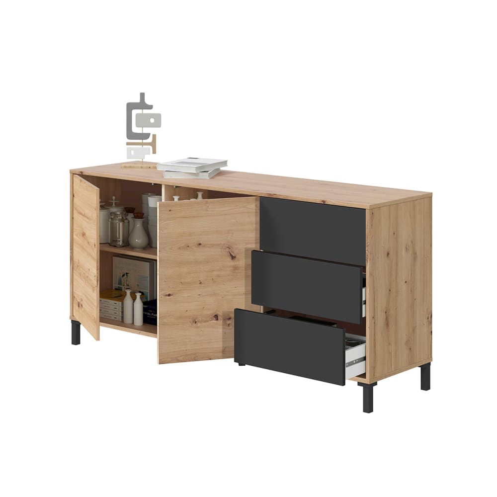 Buffet URBAN PLUS tiroirs et portes ouverts
