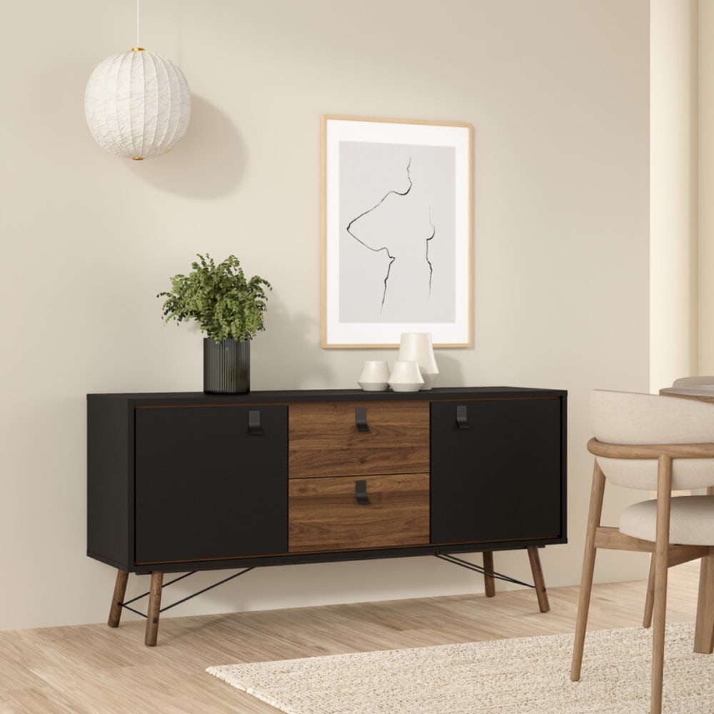 Buffet JOYCE portes ouvertes sur les tablettes réglables