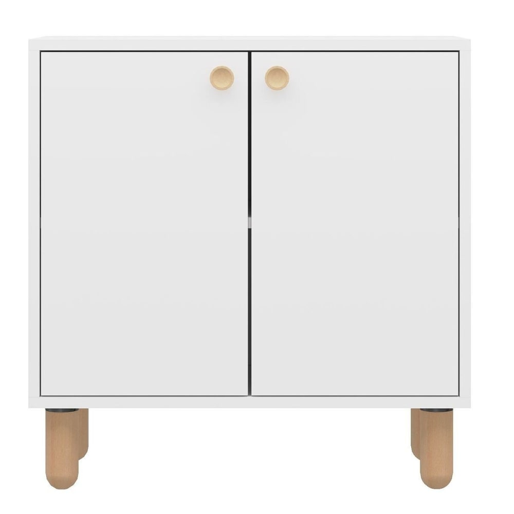 Petit buffet blanc LINA 2 portes 72 cm sur pieds hêtre