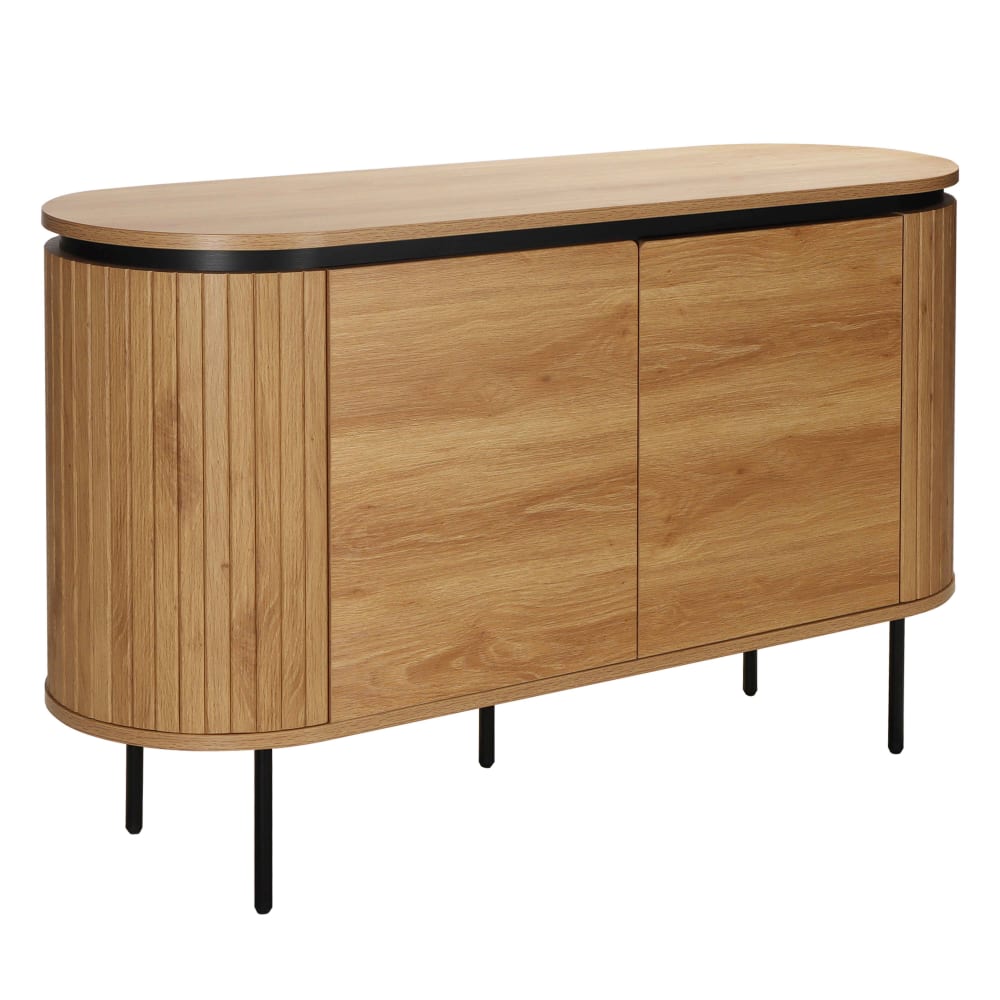 Buffet bas HEMERA effet bois clair 120 cm avec 2 portes coulissantes