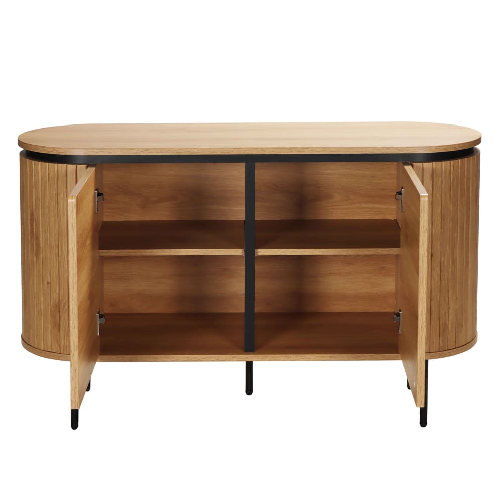 Buffet HEMERA ouvert sur ses niches de rangement