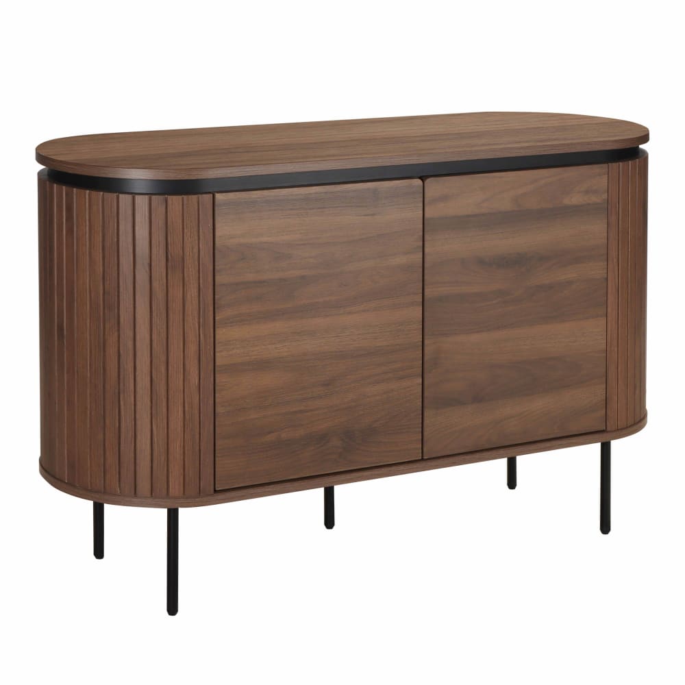 Buffet HEMERA effet bois foncé 120 cm avec 2 portes coulissantes et pieds hauts