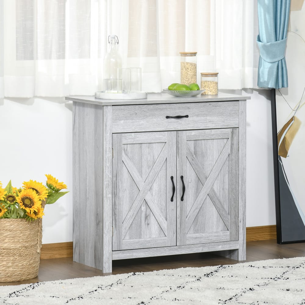 Détail du motif croisé des portes du buffet HOMCOM
