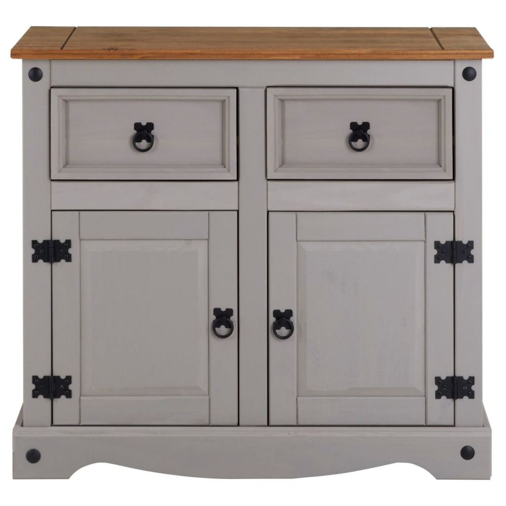 Petit buffet RAMON en pin massif gris et naturel 87 cm