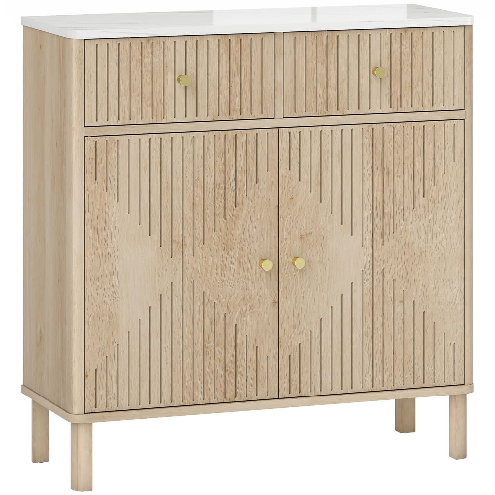 Petit buffet HOMCOM à portes cannelées et plateau effet marbre 77 cm