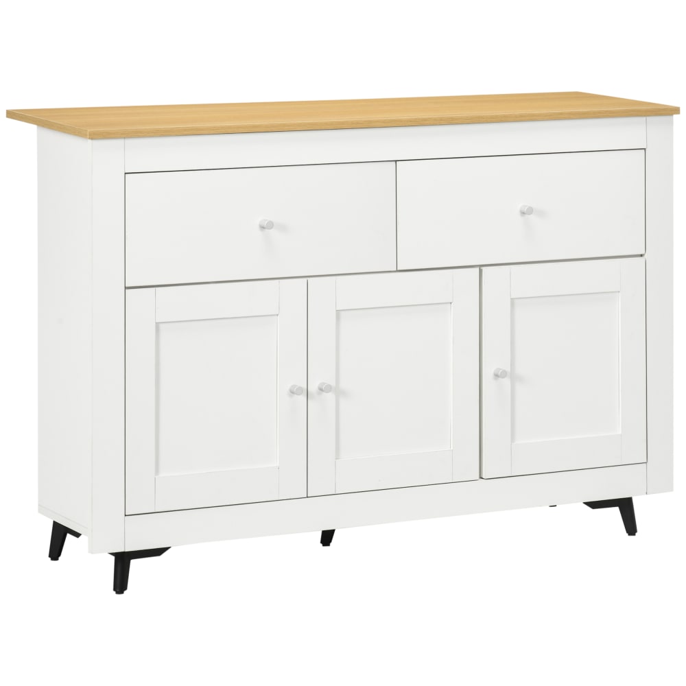 Buffet HOMCOM blanc et bois 117 cm avec 3 portes et 2 tiroirs