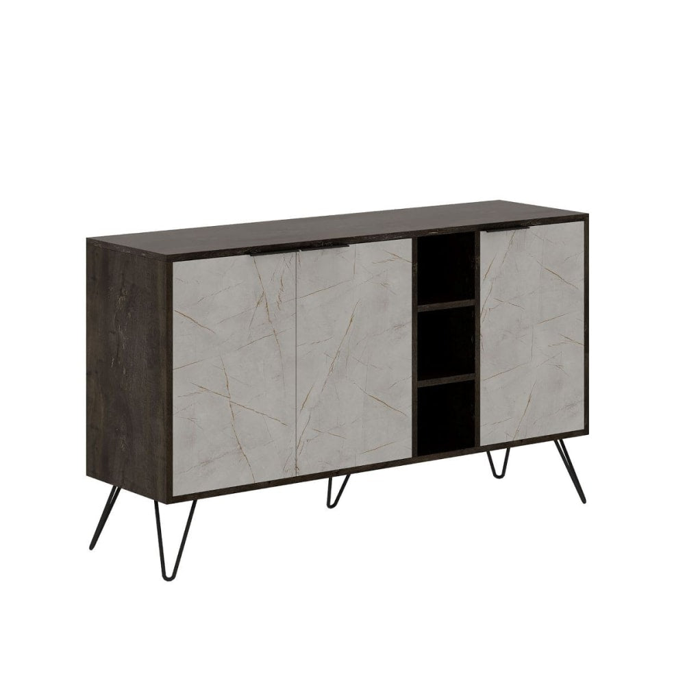 Buffet CLARA décor chêne 142 cm avec 3 portes et 3 niches