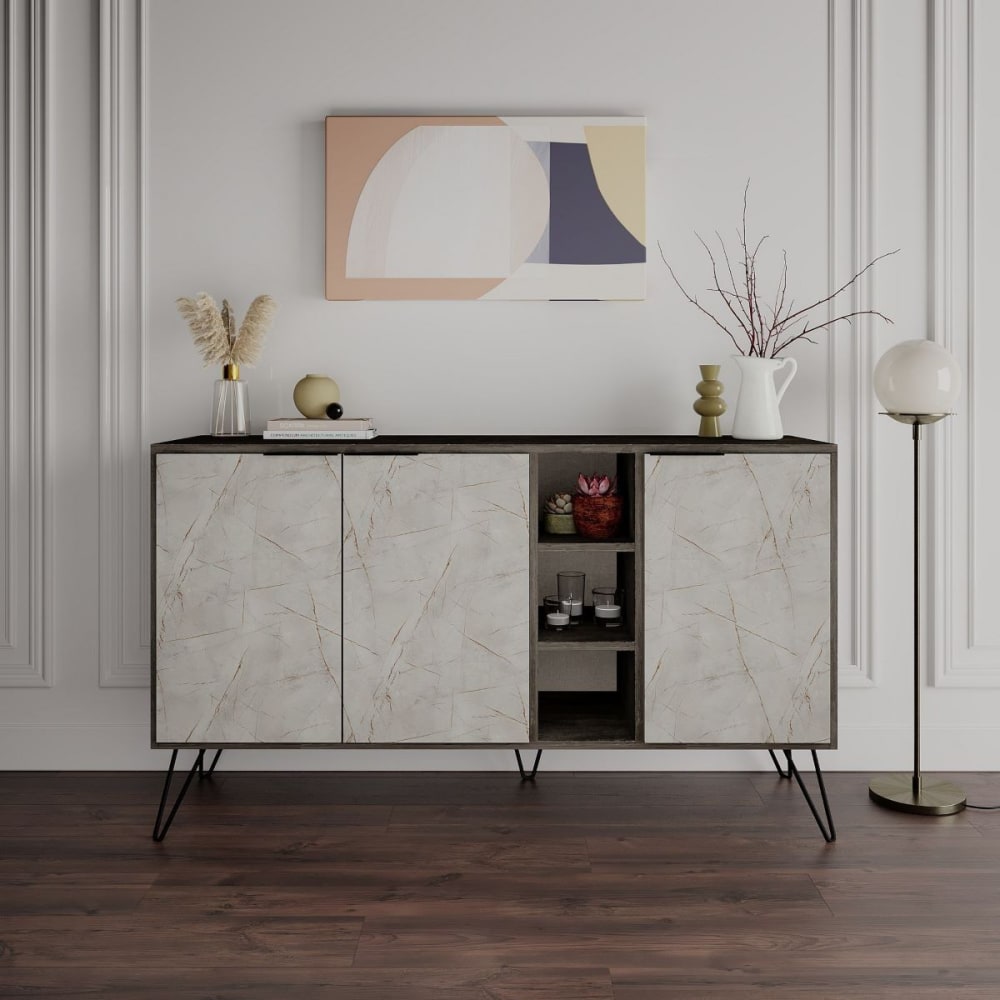 Détail des niches ouvertes du buffet CLARA
