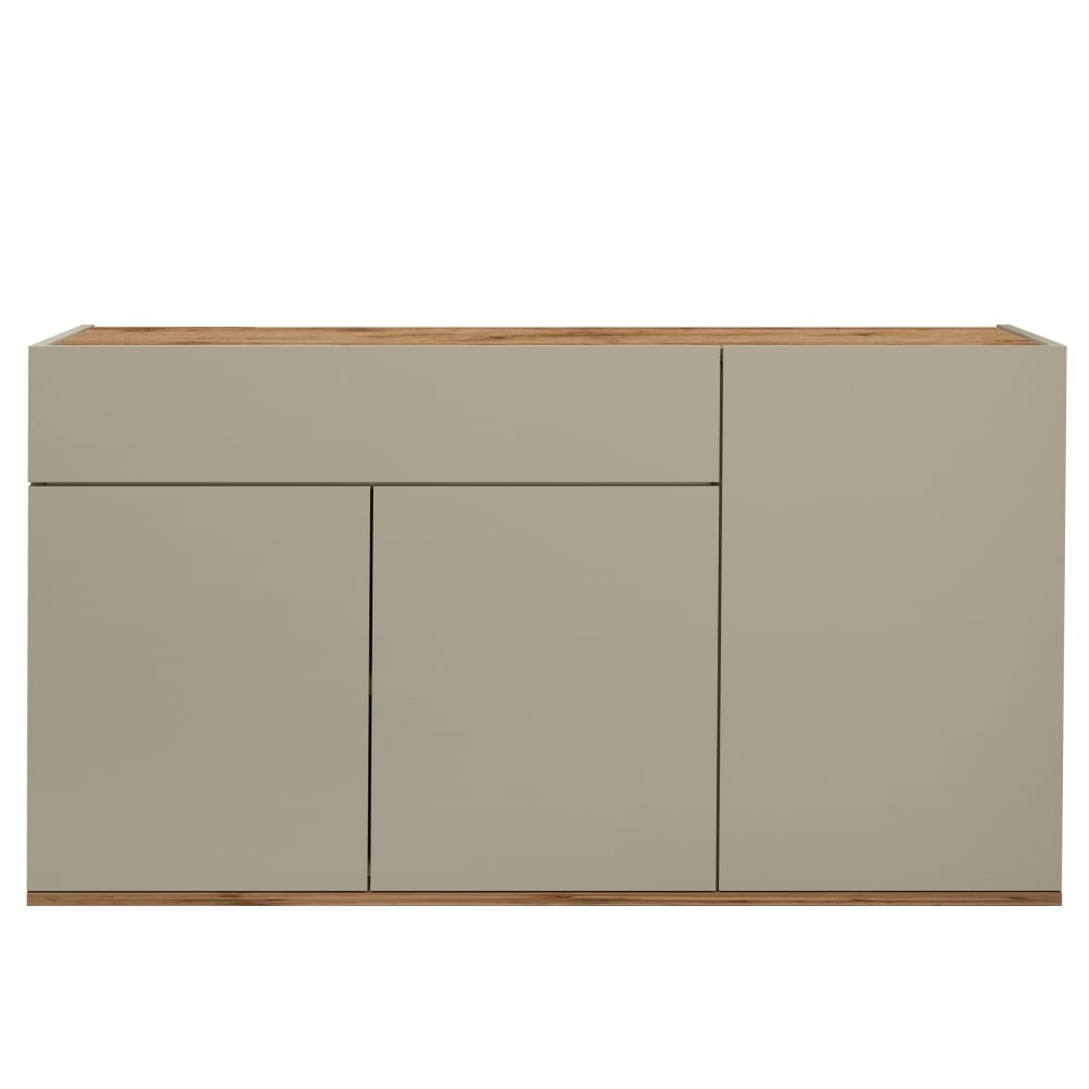 Buffet 3 portes et 1 tiroir taupe mat et chêne 120 cm - GARDA