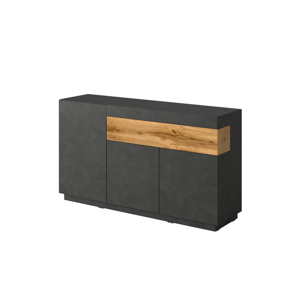 Buffet bahut ANDREA gris anthracite effet béton 150 cm avec 3 portes et 1 tiroir