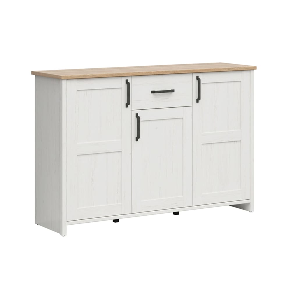 Buffet AKSEL blanc et bois 148 cm avec 3 portes et 1 tiroir