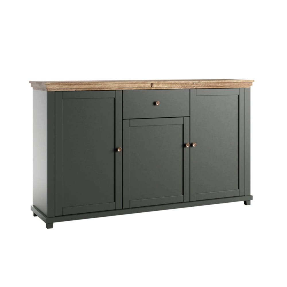 Buffet bahut MARTIN vert et chêne de Lefkas 160 cm avec 3 portes et 1 tiroir