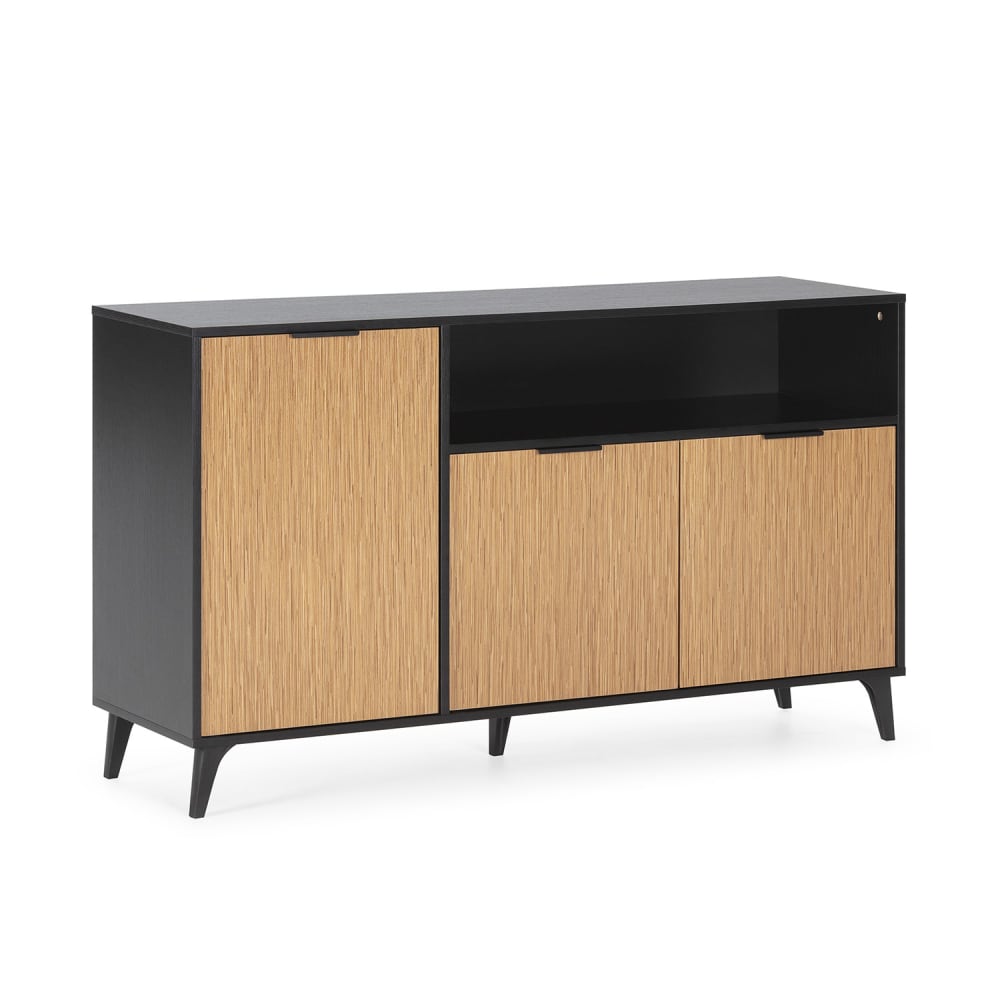 Buffet bahut DENIS noir et décor bois 3 portes 136 cm