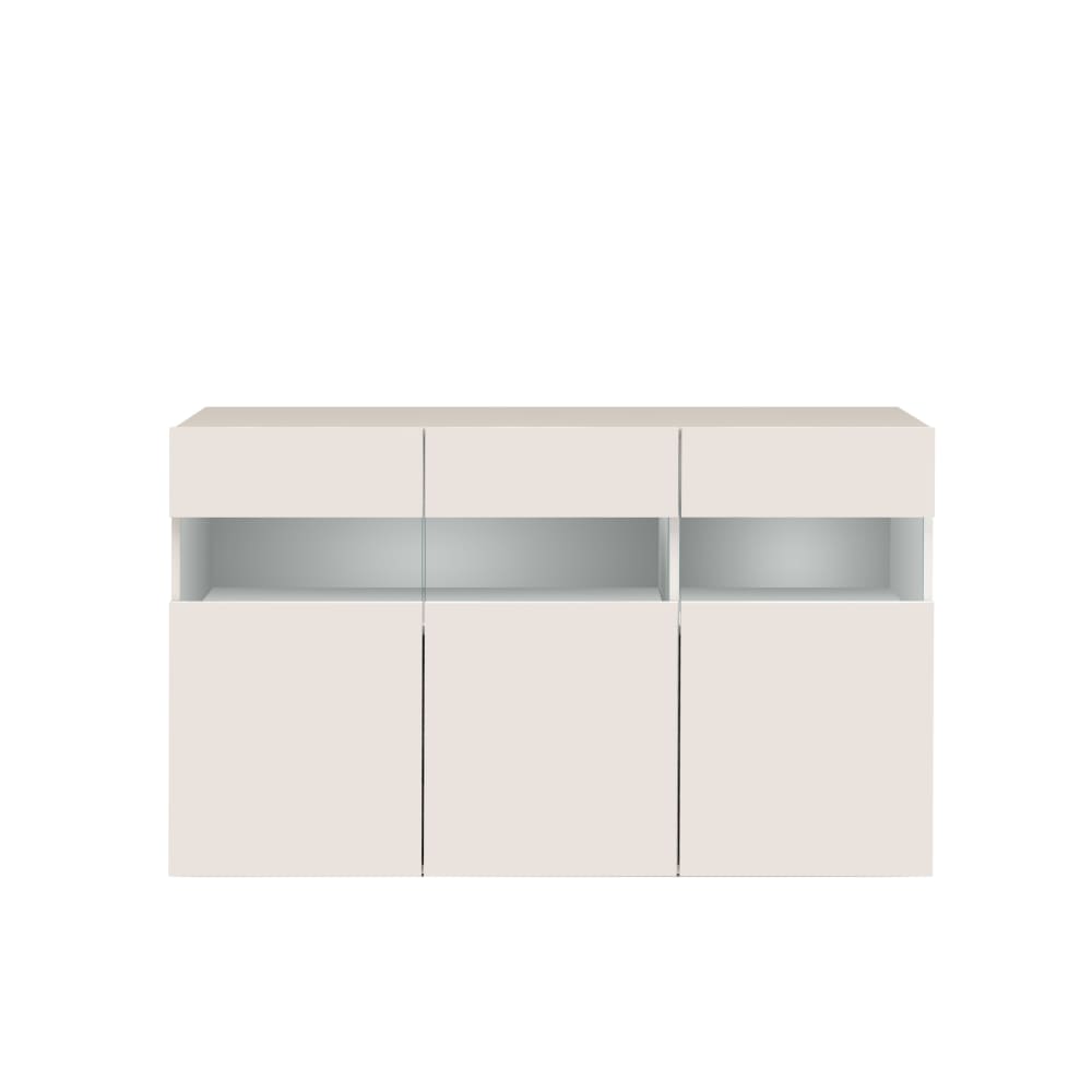 Buffet de cuisine POTENZA 3 portes blanc brillant 130 cm