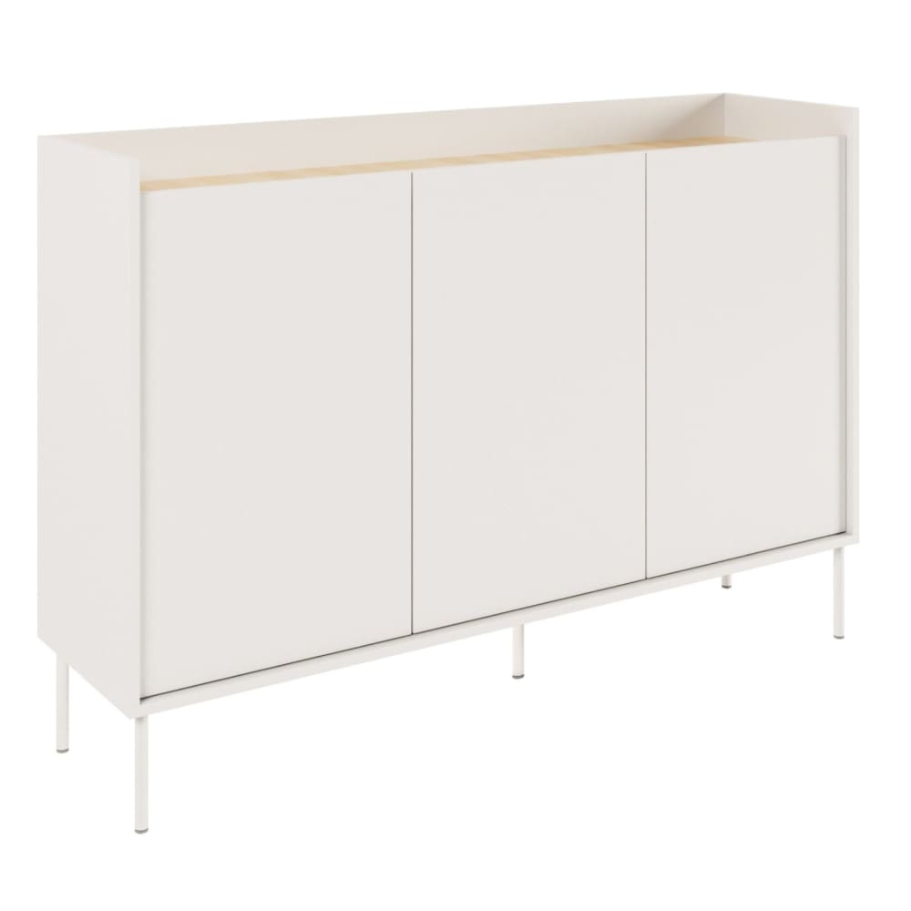 Buffet TOVI blanc mat et aspect chêne 140 cm à 3 portes
