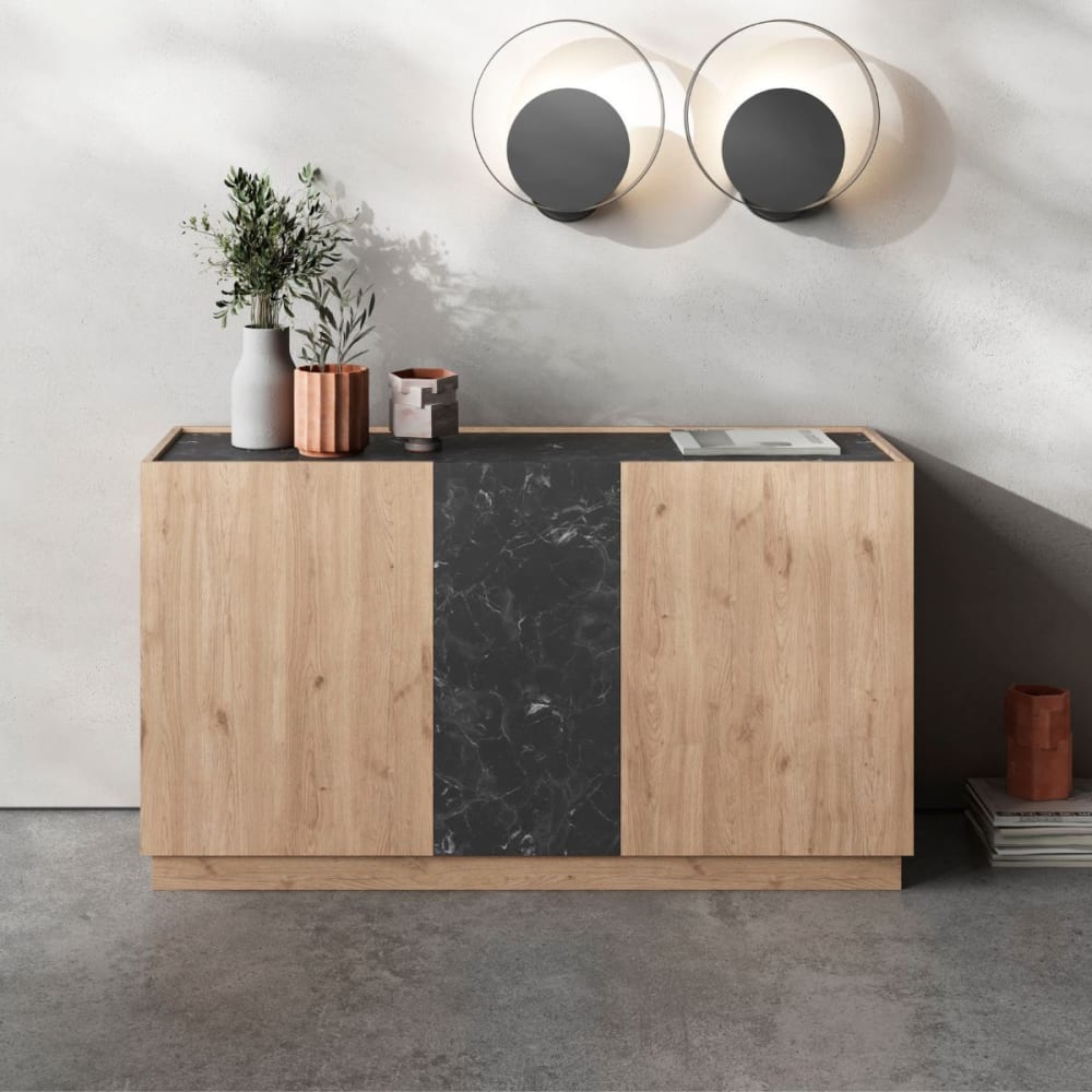 Détail de l'insert marbre noir du buffet ODALYS
