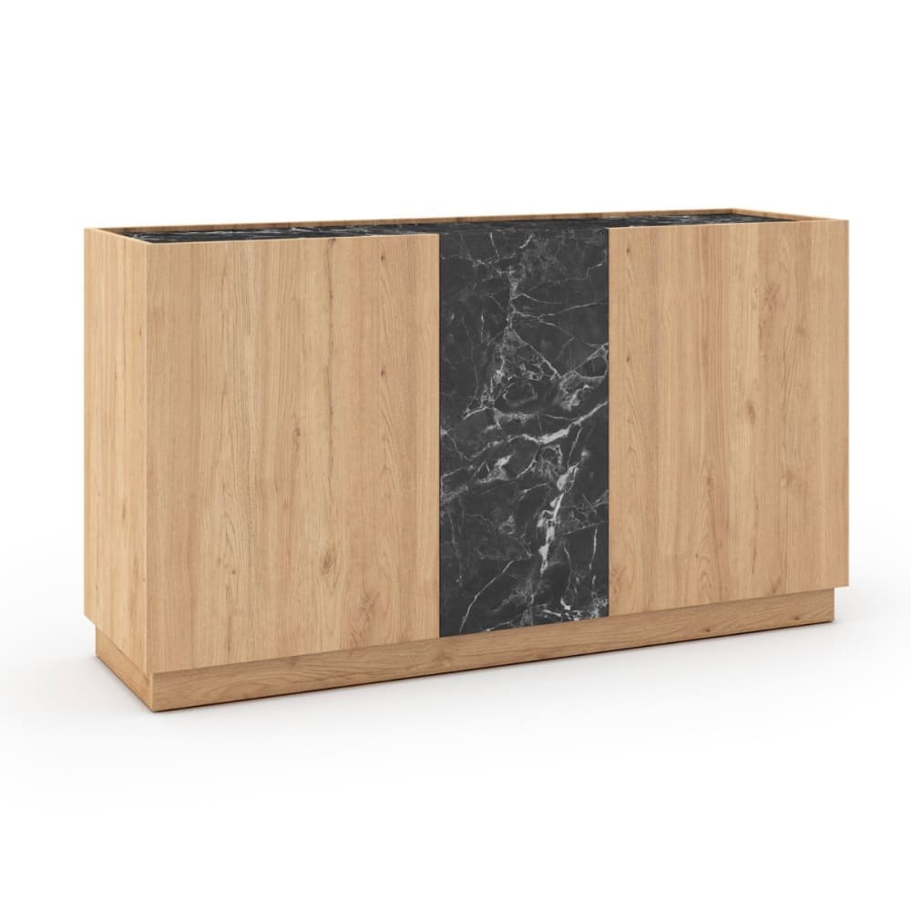 Buffet bahut ODALYS 3 portes effet chêne clair et marbre noir 140 cm