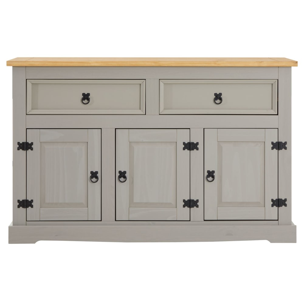 Buffet rustique TEQUILA en pin massif gris 133 cm avec 3 portes