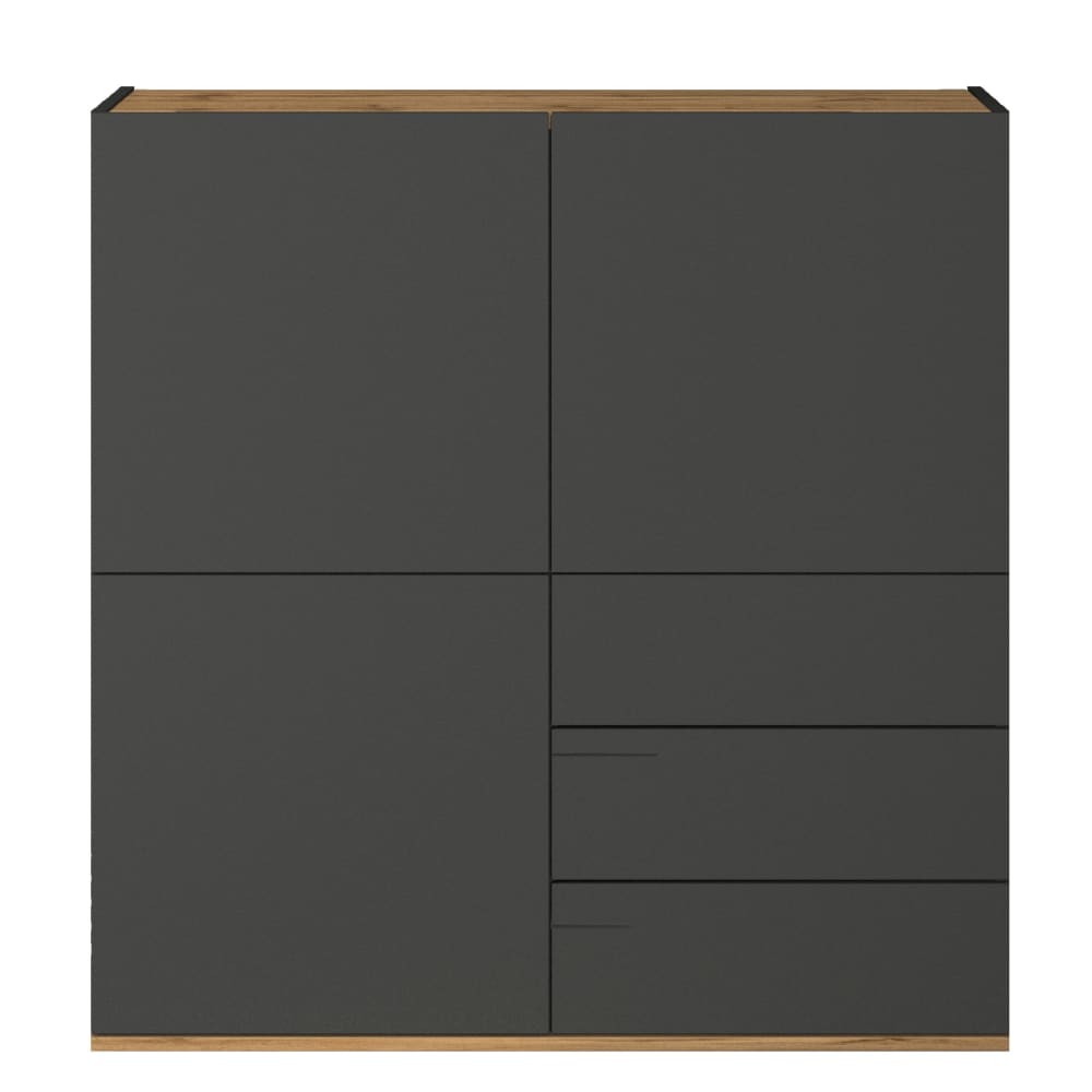 Vaisselier GARDA anthracite et chêne 102 cm à 3 portes et 3 tiroirs