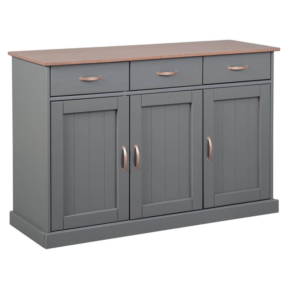 Buffet bahut MELINA en pin massif gris 131 cm avec 3 portes et 3 tiroirs