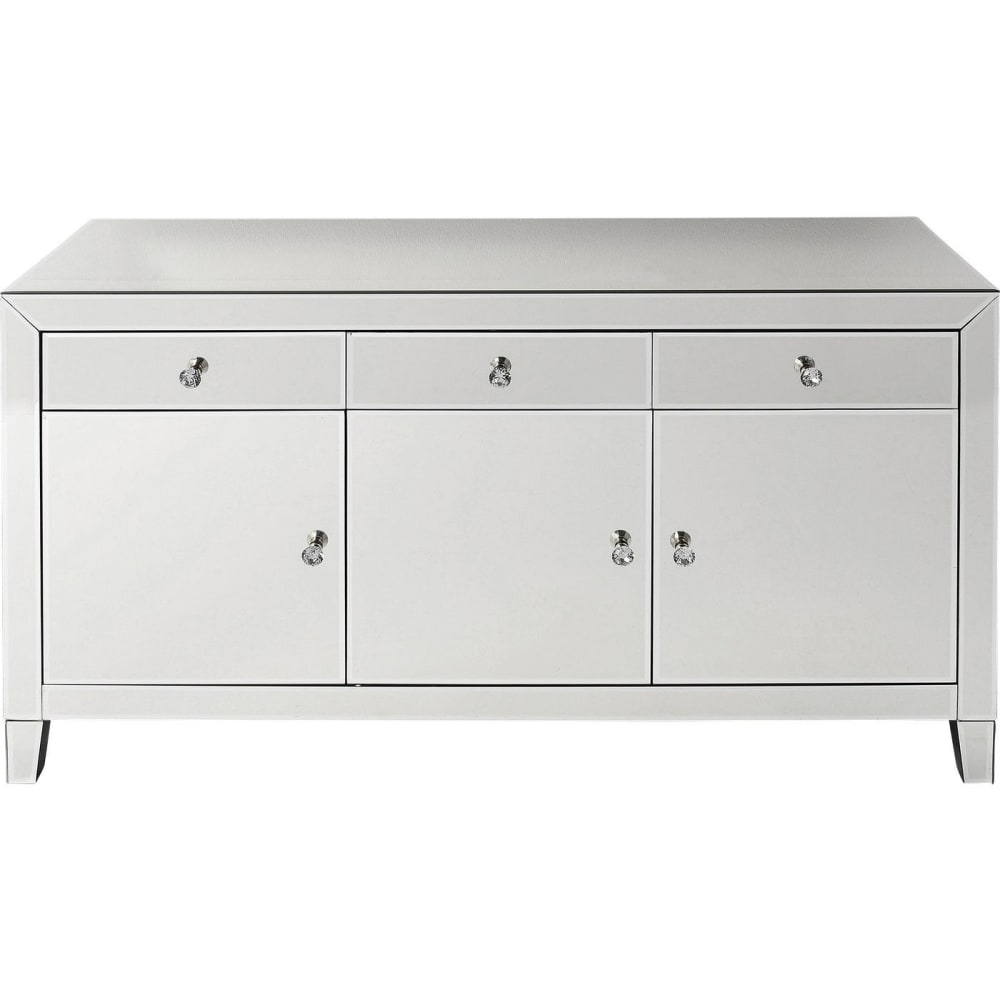 Buffet LUXURY en verre miroir 141 cm avec 3 portes et 3 tiroirs