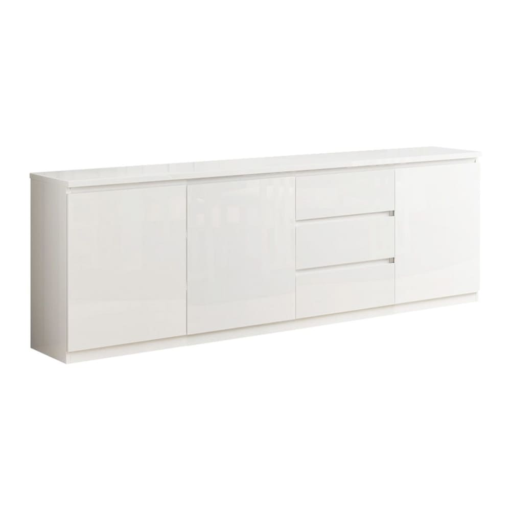 Grand buffet DEYTON laqué blanc brillant 220 cm avec 3 portes et 3 tiroirs