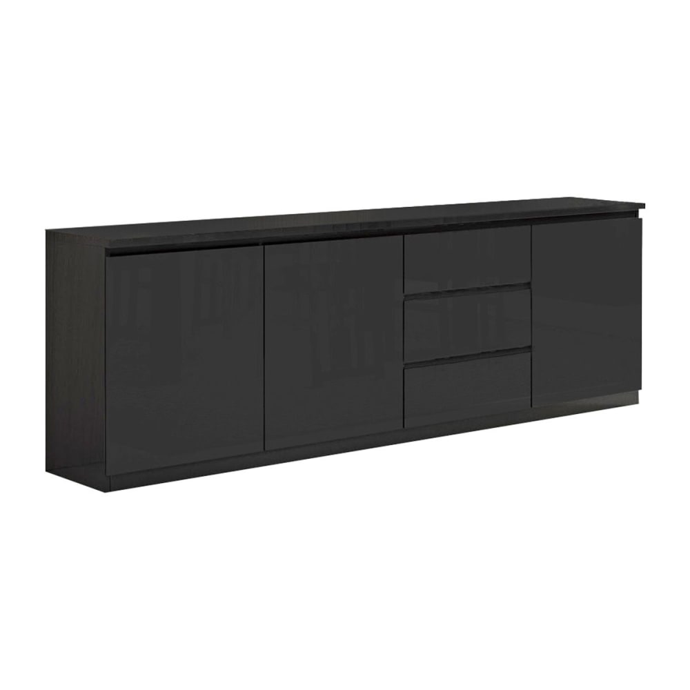 Grand buffet DEYTON laqué noir brillant 220 cm avec 3 portes et 3 tiroirs