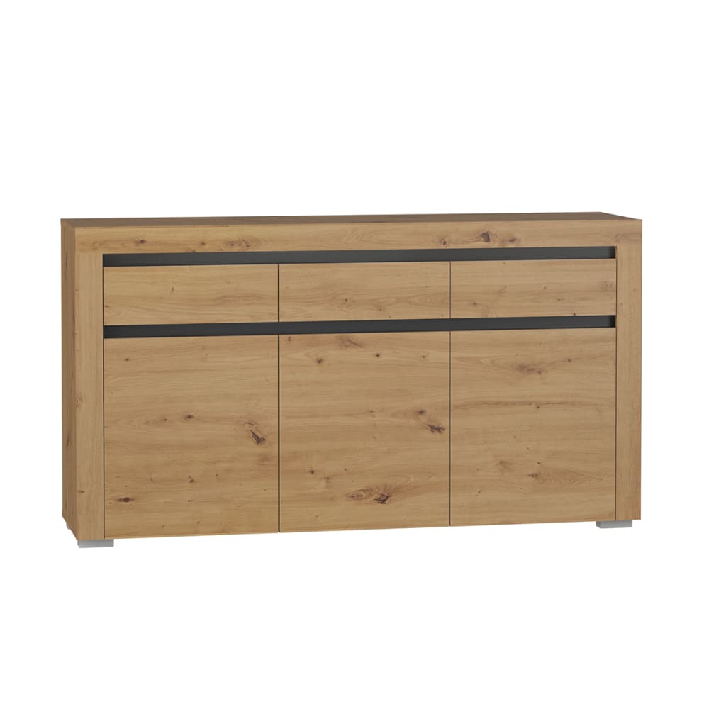 Buffet enfilade KASLA chêne et anthracite 152 cm avec 3 portes et 3 tiroirs