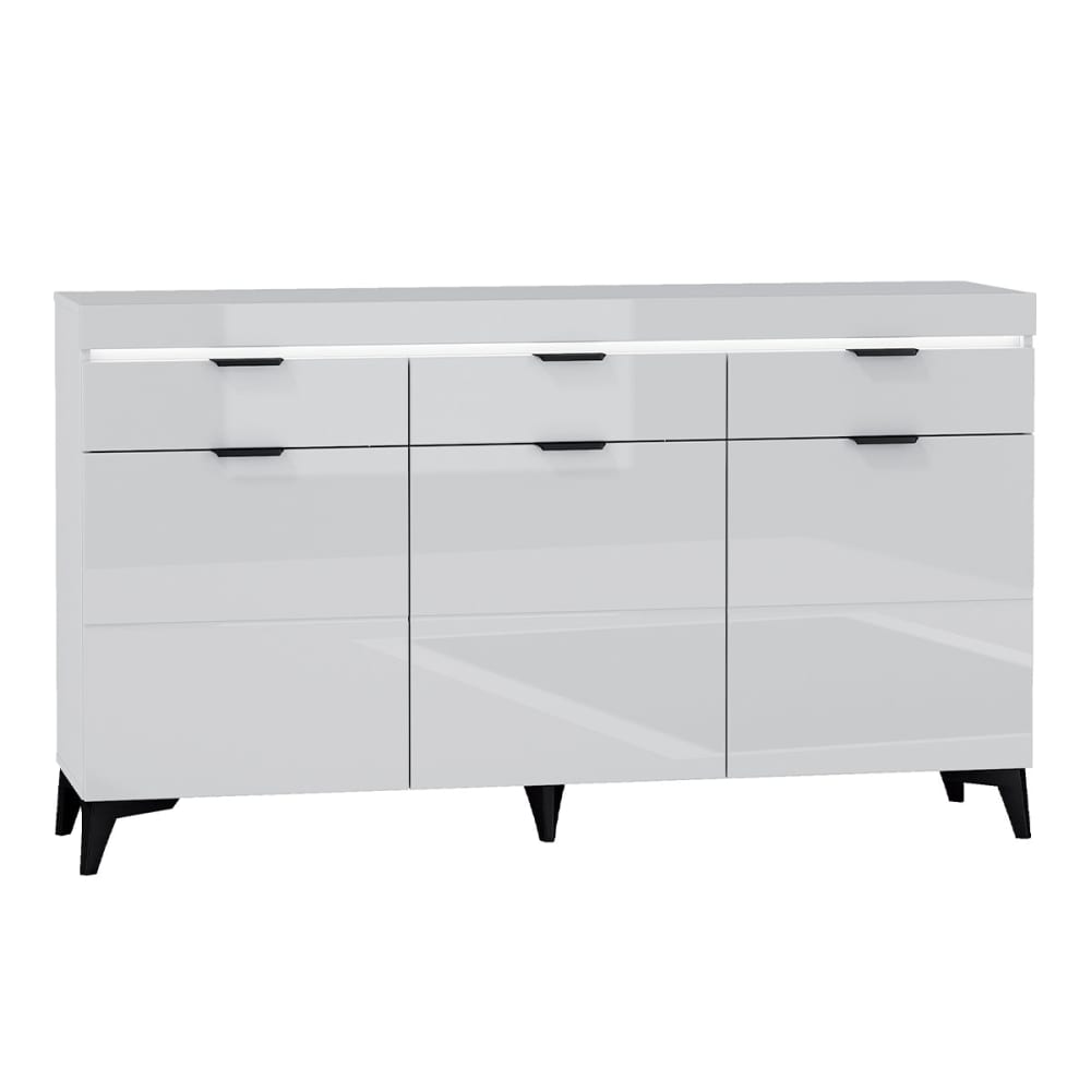 Grand buffet RUBEN blanc brillant et noir mat 157 cm avec LED