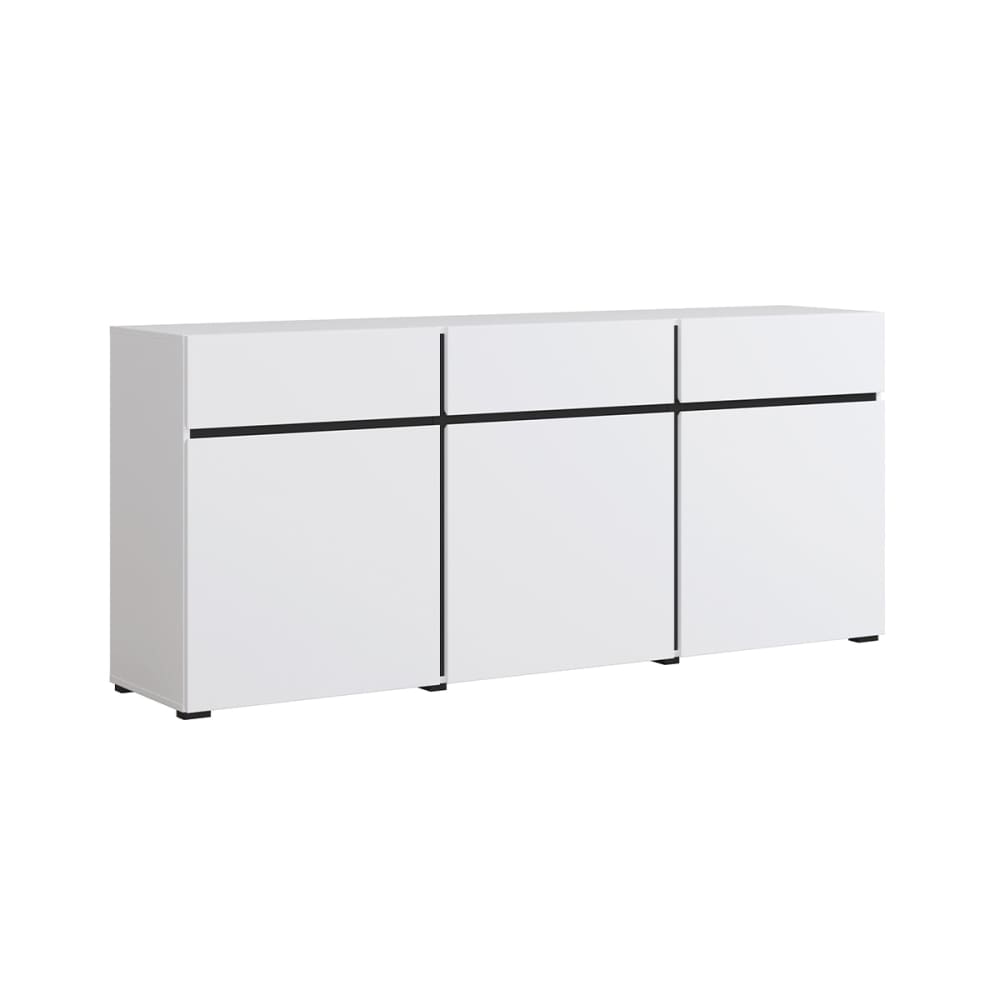 Grand buffet LILIA blanc de 180 cm avec 3 portes et 3 tiroirs